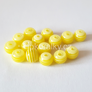 Plastový korálek s proužky 6mm - žlutý