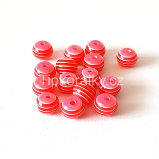 Plastový korálek s proužky 6mm - červený