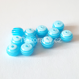 Plastový korálek s proužky 6mm - sv. modrý